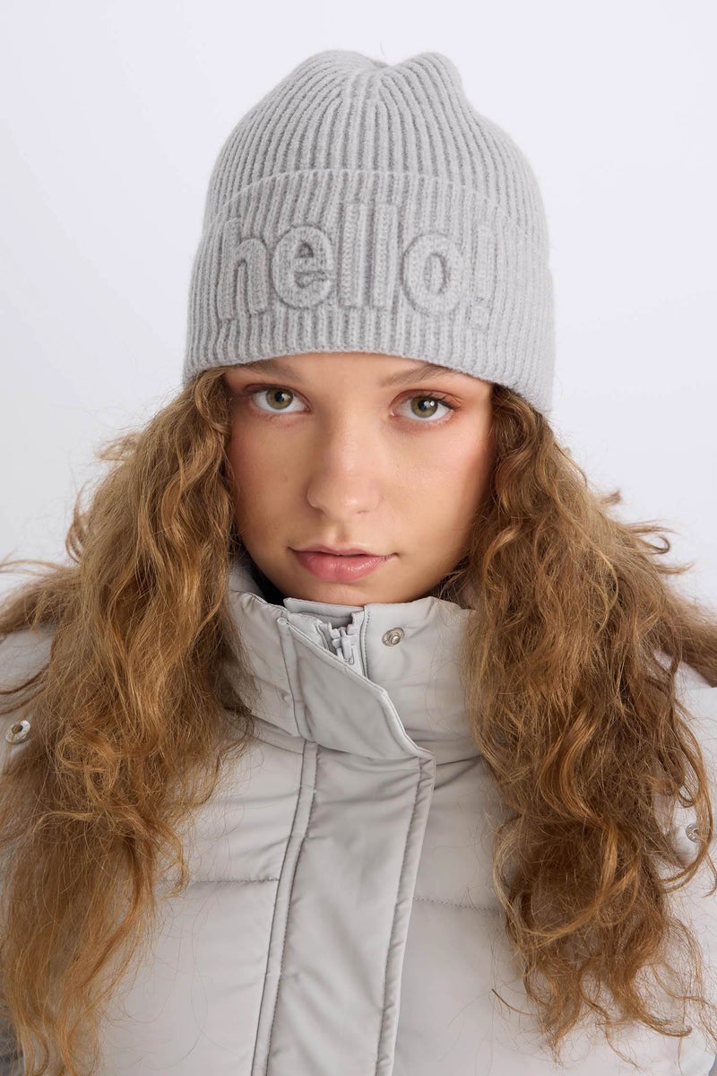 DeFacto Woman Slogan Printed Knitted Beanie  - Image 1