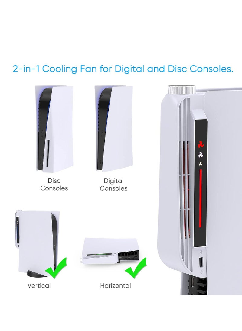 Cooling Fan Accessories for PS5 Centrifugal Three-stop Wind Host Powerful Cooler with Extended USB Port Cooling System for PS5 CD-ROM and Digital Version (White)