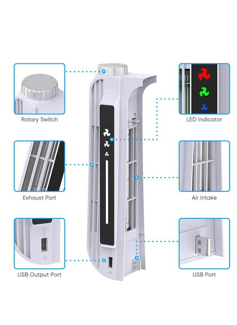 Generic Cooling Fan Accessories for PS5 Centrifugal Three-stop Wind Host Powerful Cooler with Extended USB Port Cooling System for PS5 CD-ROM and Digital Version (White)  - Image 2
