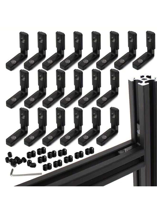 20pcs Black L Shape Corner Connector Brackets With Screws For 20x20 Aluminum Extrusion - Image 1