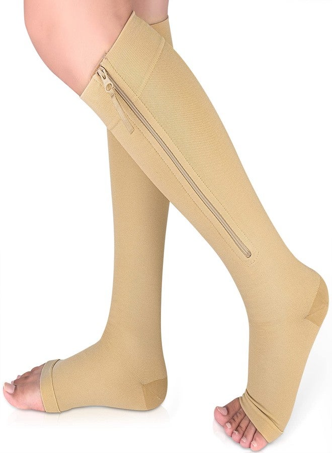 Ailaka Medical Compression Socks with Zipper, Knee High 15-20 mmHg Compression Socks for Women Men, Open Toe Support Socks for Varicose Veins, Edema, Recovery, Pregnant, Nurse - Image 1