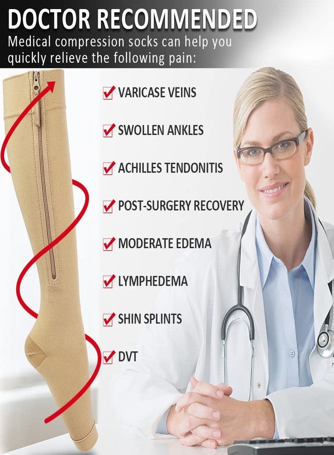 Ailaka Medical Compression Socks with Zipper, Knee High 15-20 mmHg Compression Socks for Women Men, Open Toe Support Socks for Varicose Veins, Edema, Recovery, Pregnant, Nurse - Image 4