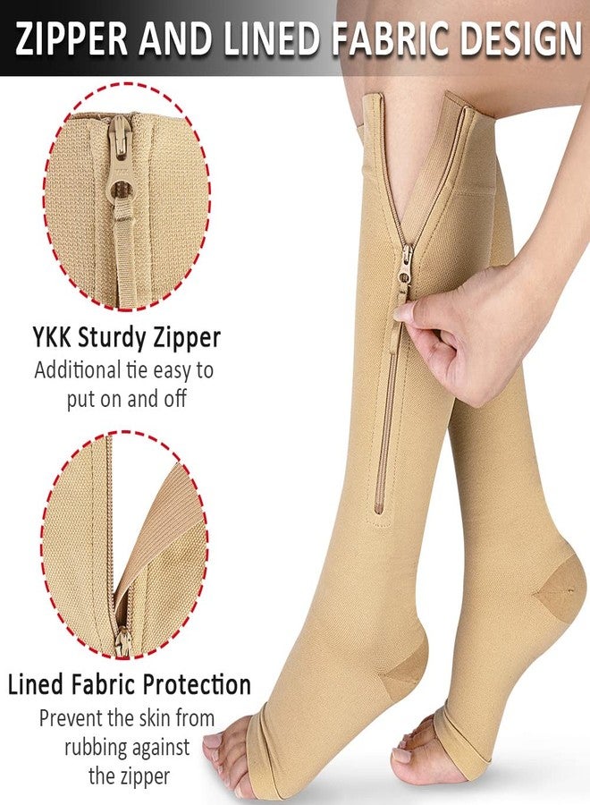Ailaka Medical Compression Socks with Zipper, Knee High 15-20 mmHg Compression Socks for Women Men, Open Toe Support Socks for Varicose Veins, Edema, Recovery, Pregnant, Nurse - Image 3
