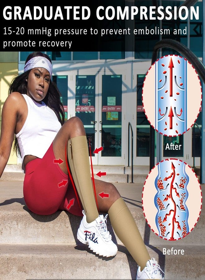 Ailaka Medical Compression Socks with Zipper, Knee High 15-20 mmHg Compression Socks for Women Men, Open Toe Support Socks for Varicose Veins, Edema, Recovery, Pregnant, Nurse - Image 2