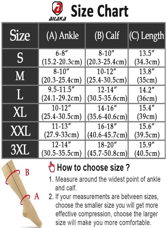 Ailaka Medical Compression Socks with Zipper, Knee High 15-20 mmHg Compression Socks for Women Men, Open Toe Support Socks for Varicose Veins, Edema, Recovery, Pregnant, Nurse - Image 5
