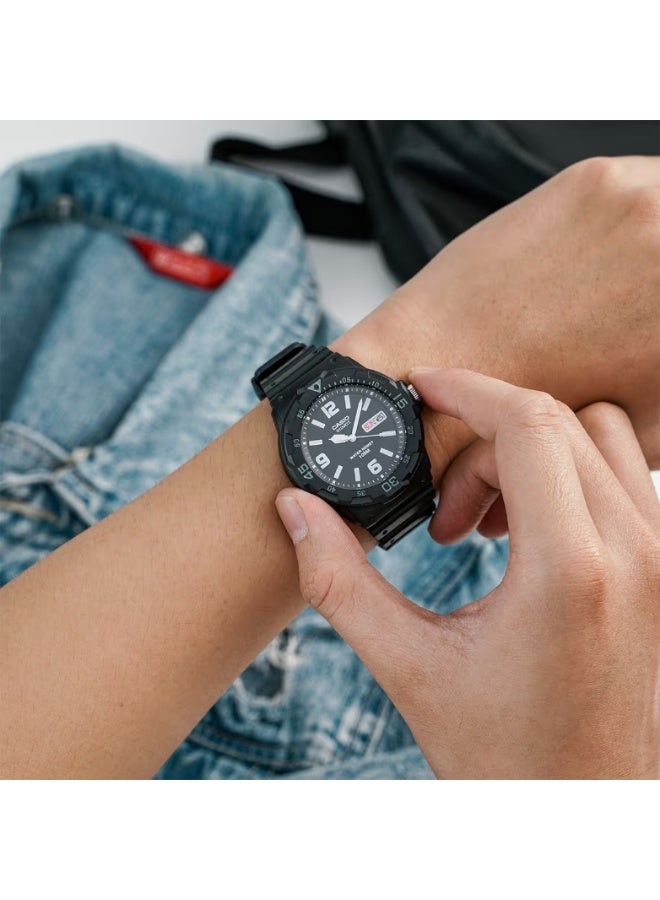 Casio MRW-200H-1B2V Men’s Analog Sports Watch – Blue Bezel Accents, Black Resin Strap, Rotating Bezel, 100M Water Resistant - Image 3