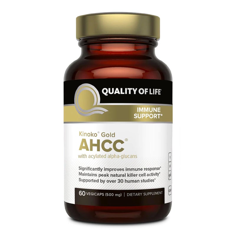 Quality of Life Premium Kinoko Gold AHCC Supplement–500mg of AHCC per Capsule–Supports Immune Health, Liver Function, Maintains Natural Killer Cell Activity & Enhances Cytokine Production–60 Veggie Capsules - Image 1