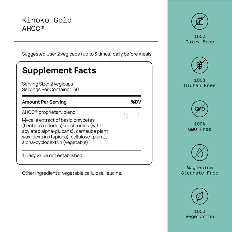 Quality of Life Premium Kinoko Gold AHCC Supplement–500mg of AHCC per Capsule–Supports Immune Health, Liver Function, Maintains Natural Killer Cell Activity & Enhances Cytokine Production–60 Veggie Capsules - Image 2