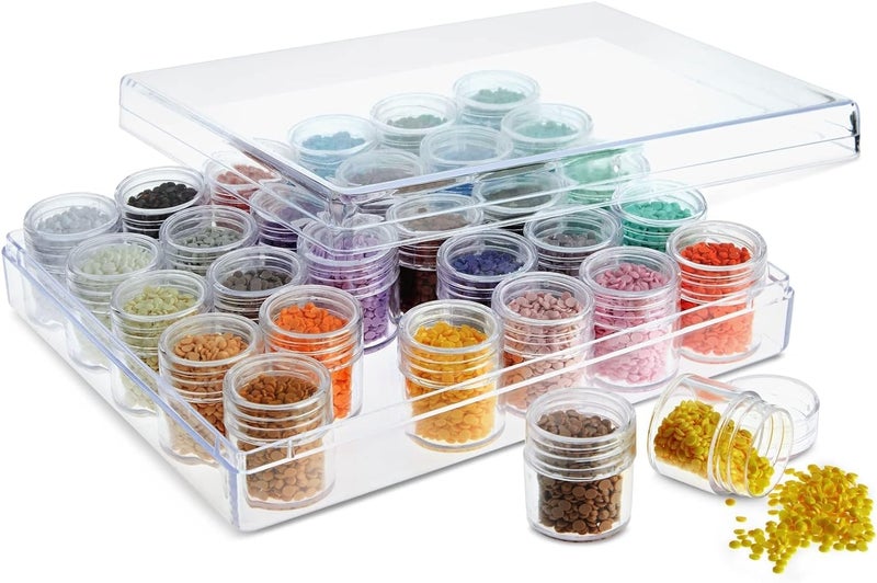 FOSCADIT Foscadit Plastic Storage Box Clear 30 Small Diamond Painting Storage Boxes Round Removable with Lid for Jewelry DIY Craft Earrings Sequins Embroidery  - Image 1
