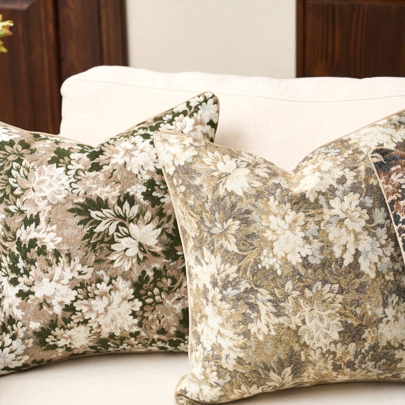 Yangest Neutral Floral Pillow Cover 18 x18 Inches, Vintage Chenille Square Throw Pillow Cover Soft Decorative Farmhouse Accent Couch Pillow Cover for Living Room Bedroom, Beige - Image 4