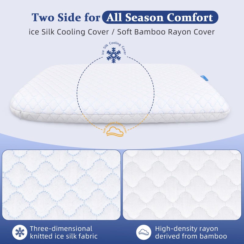 SofGlowly Ultra Thin Flat Pillows for Sleeping King Size -33x16 Inch, Cooling Memory Foam Pillow 2.75 inch Height Ultra Thin Pillow,Slim Bed Pillows for Stomach Back Sleeper - Image 2