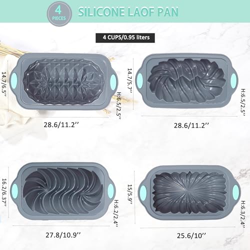 Tongjude 4 Piece Silicone Loaf Pan for Baking Bread, Non-Stick Kitchen Oven Bread Pan, Perfect for Banana Bread, Sandwich Bread, Pound Cake and Meatloaf, 4 Cups, Grey - Image 3