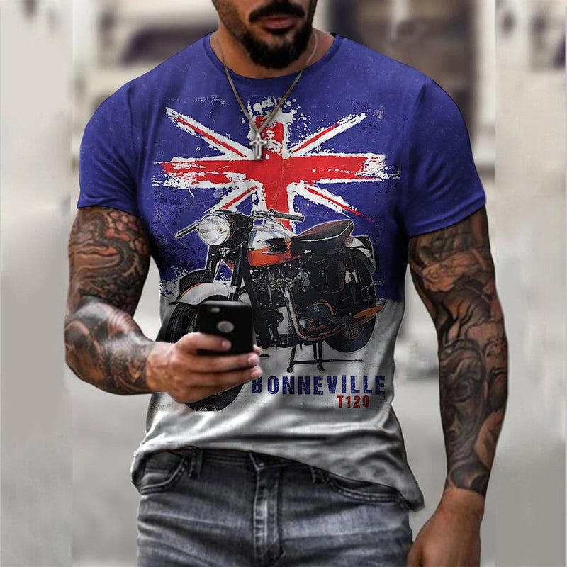 2022 European and American foreign trade cross-border new men's motorcycle casual digital printing slim pullover men's T-shirt TTA40-678 L - Image 1