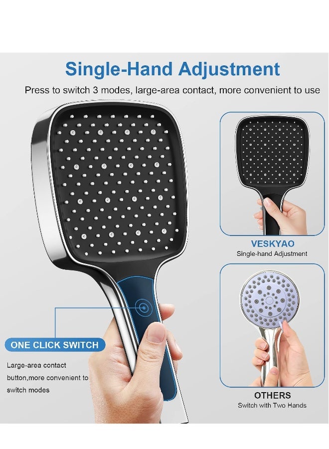 Shower Head, Handheld High Pressure 3 Adjustable Mode Save Water Square Multi-function Shower Head for Bathroom Fits Your Shower Hose - Image 5