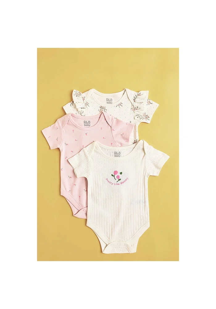 R&b 3 Pack Embroidered Bodysuits with Short Sleeves