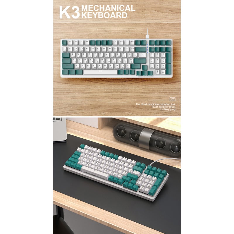 K3 Mechanical Keyboard Russian Mechanical Keyboard 100 Keys Gaming Office Gaming Computer Keyboard Full Keys No Punch Multiple Light Effects Personalised Keycaps Wired Keyboard - Image 5