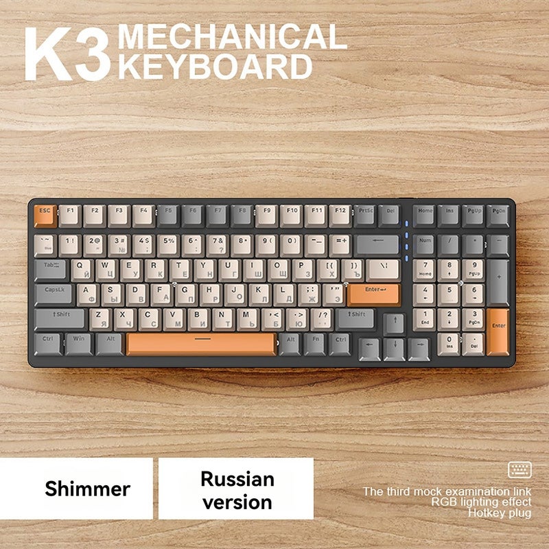 K3 Mechanical Keyboard Russian Mechanical Keyboard 100 Keys Gaming Office Gaming Computer Keyboard Full Keys No Punch Multiple Light Effects Personalised Keycaps Wired Keyboard - Image 3