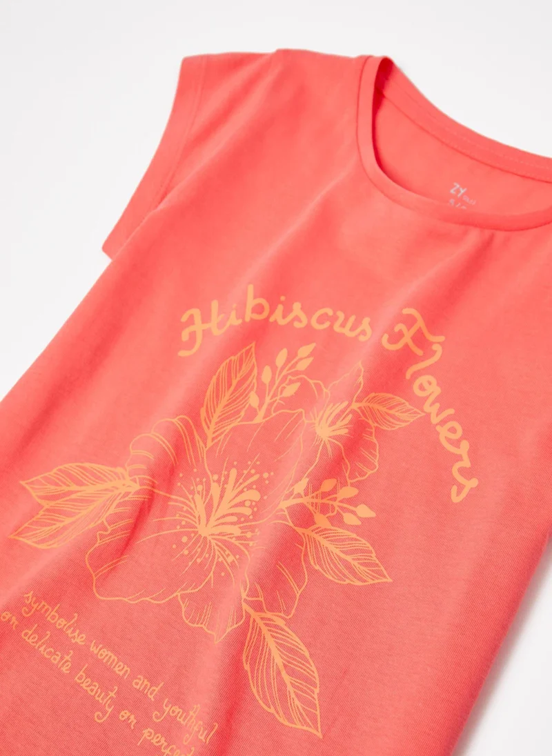 زيبي Cotton T-shirt for Girls 'Hibiscus Flower'