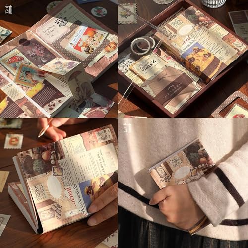 MGNLR Paper Vintage Aesthetic Scrapbook Kit(346Pcs) Scrapbooking Supplies Kit with Bullet Junk Journal,Stationery,A6 Grid Notebook Journaling Gift for Girl (Brown Vintage Scrapbook) - Image 5
