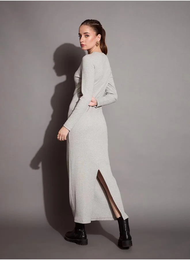 SASSAFRAS Ribbed Bodycon Maxi Dress by Styli