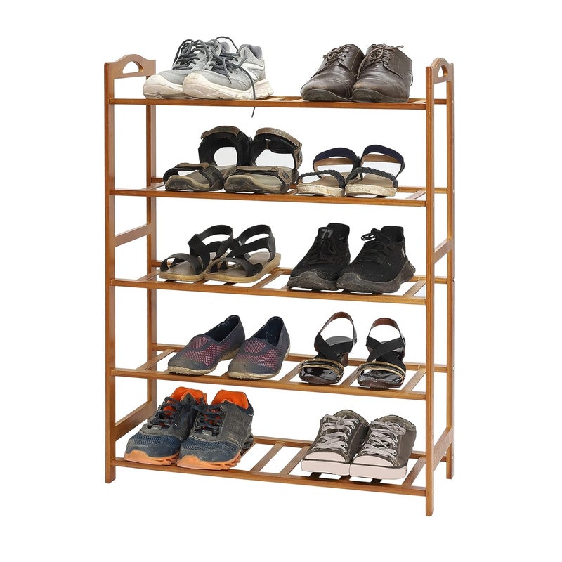 NFI essentials 5 Tier Bamboo Wood Shoe Rack Slipper Stand Shelf Organizer for Shoe Stand Utility Racks Modular Easy to Assemble Multipurpose Rack for Home (5 Layer)