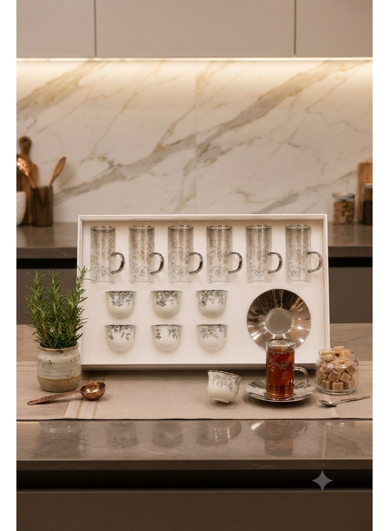 Borosilicate Glass Tea Set with Ceramic Cups and Saucers – 18-Piece Luxury Set for Hosting - Image 2