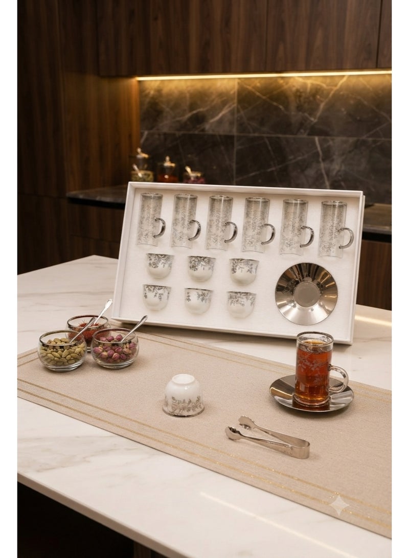Borosilicate Glass Tea Set with Ceramic Cups and Saucers – 18-Piece Luxury Set for Hosting - Image 3