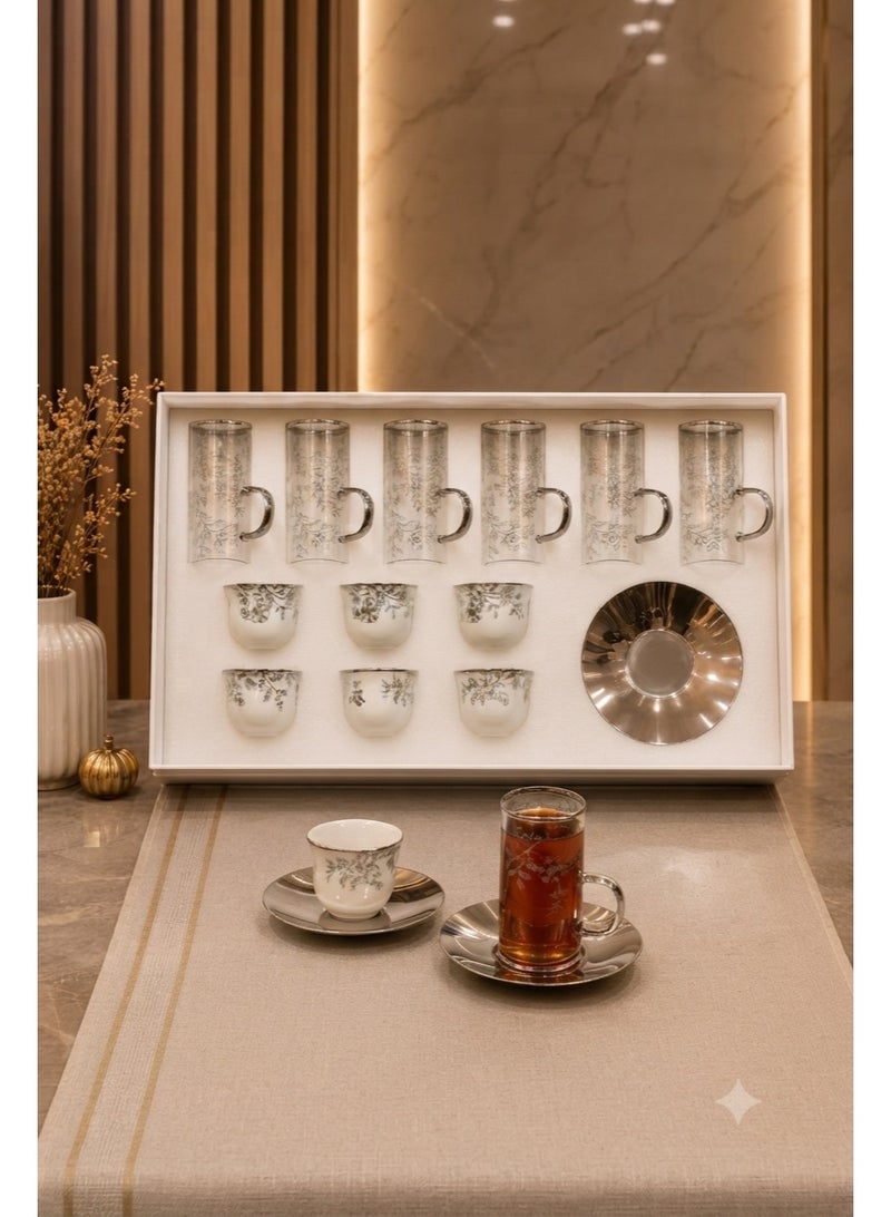 Borosilicate Glass Tea Set with Ceramic Cups and Saucers – 18-Piece Luxury Set for Hosting - Image 1