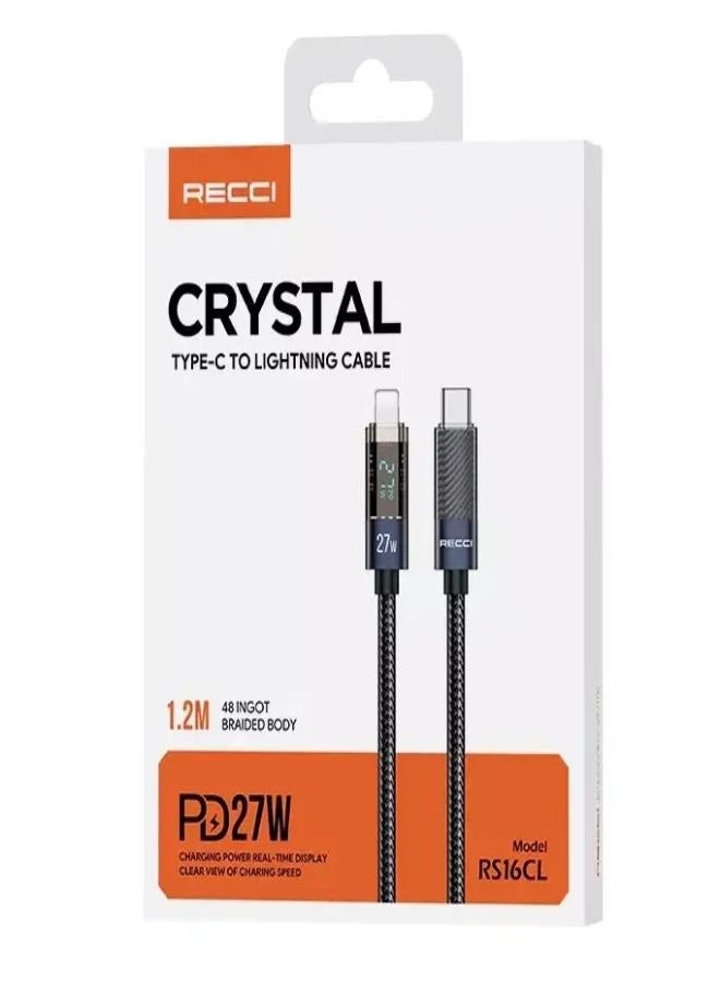 ريتشي كابل شحن سريع Recci Crystal USB-C إلى Lightning بطول 1.2 متر - Image 2
