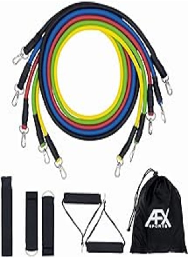 AFX - AFX Sports Exercise Resistance Bands Set, Fitness Stretch Workout Kit, 5 Tubes, 2 Foam Handles, 2 Ankle Straps, Door Anchor for Men Women, Home Gym Equipment, Yoga Pilates Physio - Image 1