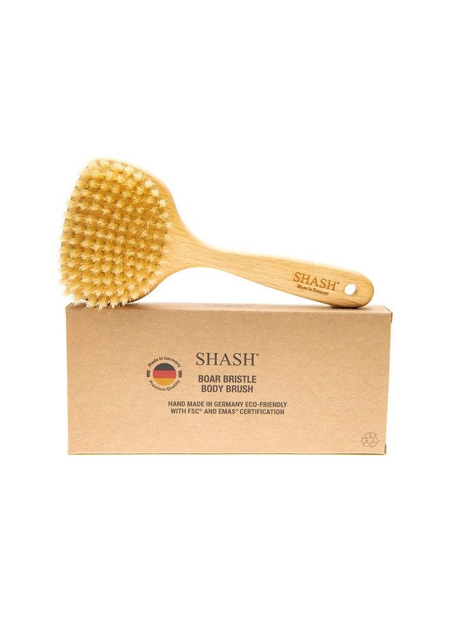SHASH منذ 1869 فرشاة جسم مصنوعة يدويًا في ألمانيا من شعر الخنزير 100% تقشر البشرة بلطف للحصول على بشرة أكثر نعومة وسلاسة فرشاة جافة لتقشير الجسم تعزز الدورة الدموية للحصول على توهج صحي - Image 2