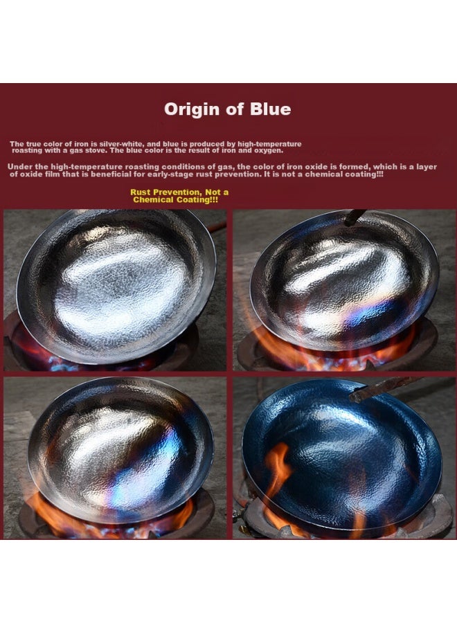 Gold Deposit Jincun Zhangqiu Wok Iron Wok Stir Fry Pan Round Bottom Household Uncoated Traditional Hammered Pattern Wooden Handle 30cm Pre-seasoned - Image 4