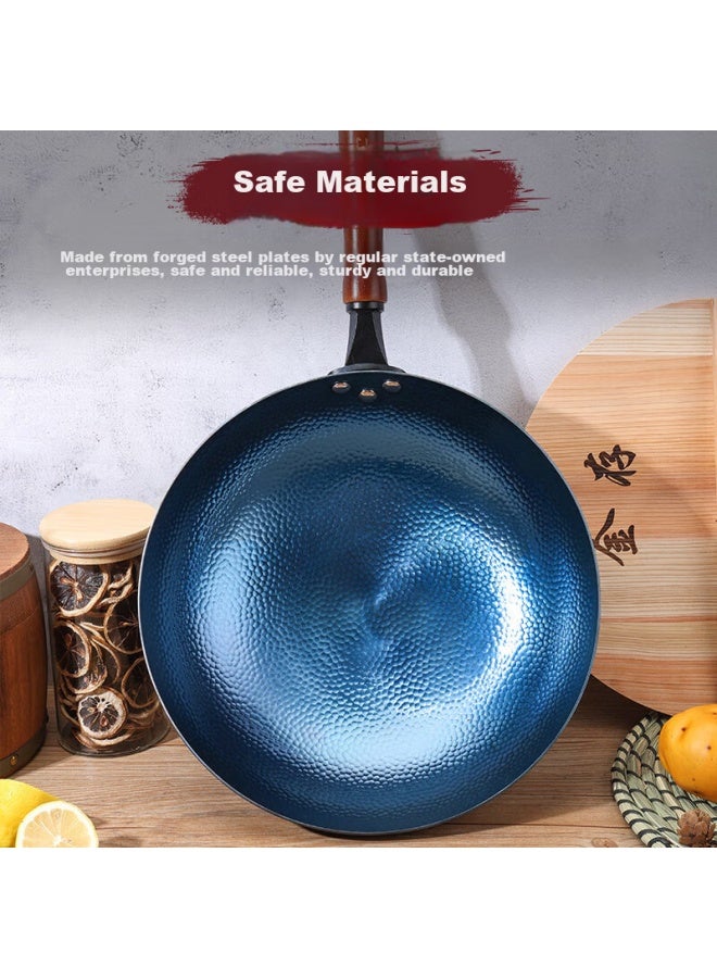 Gold Deposit Jincun Zhangqiu Wok Iron Wok Stir Fry Pan Round Bottom Household Uncoated Traditional Hammered Pattern Wooden Handle 30cm Pre-seasoned - Image 5