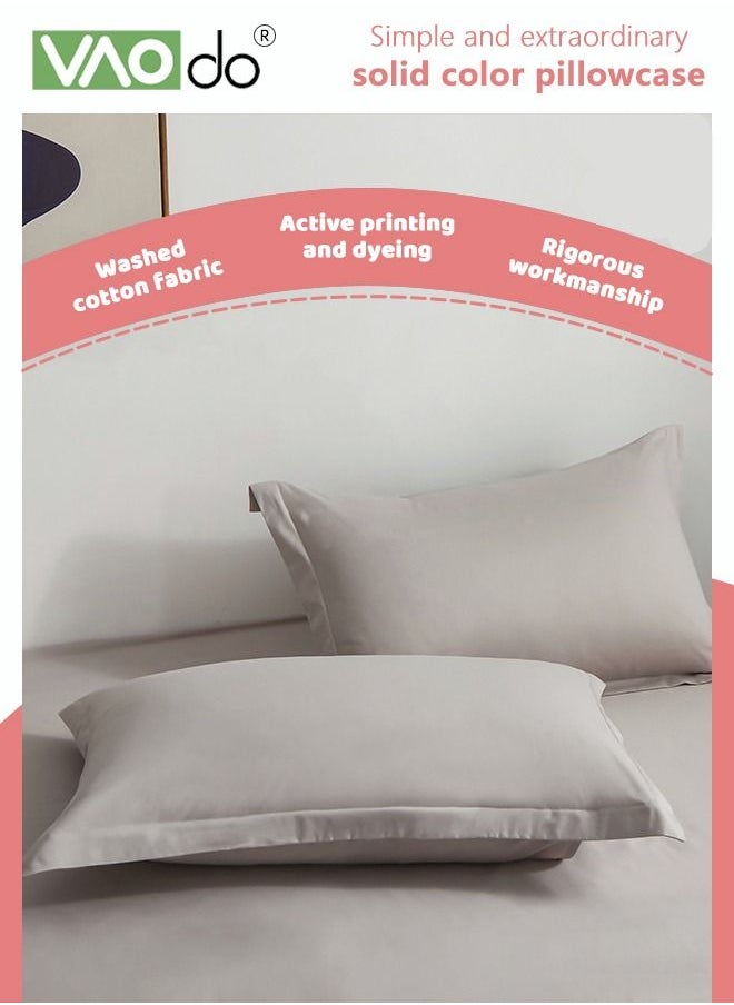 VAOdo 2PCS Cotton Pillowcase Skin-friendly Soft Breathable Moisture-absorbent Solid Color Envelope Pillowcase 48*74CM  - Image 3