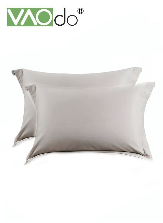 VAOdo 2PCS Cotton Pillowcase Skin-friendly Soft Breathable Moisture-absorbent Solid Color Envelope Pillowcase 48*74CM  - Image 1