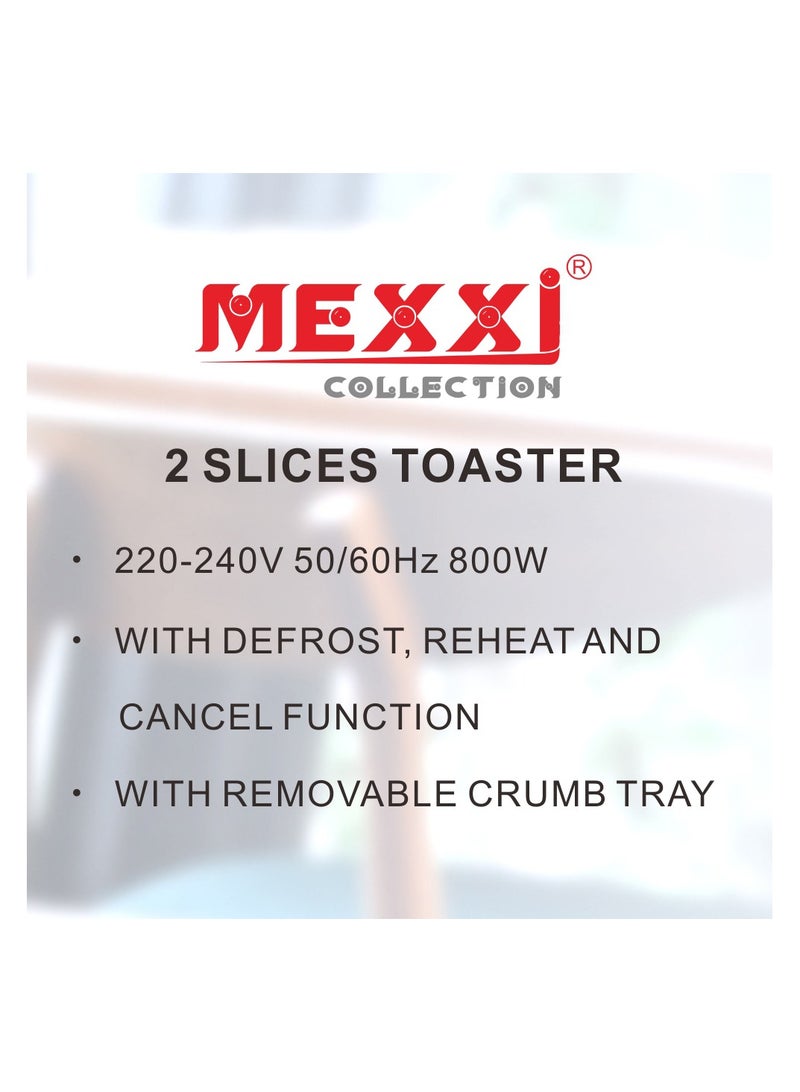 MEXXI 2-Slice Toaster, 800W - Defrost, Reheat, 6 Browning Setting and Removable Crumb Tray - Image 3