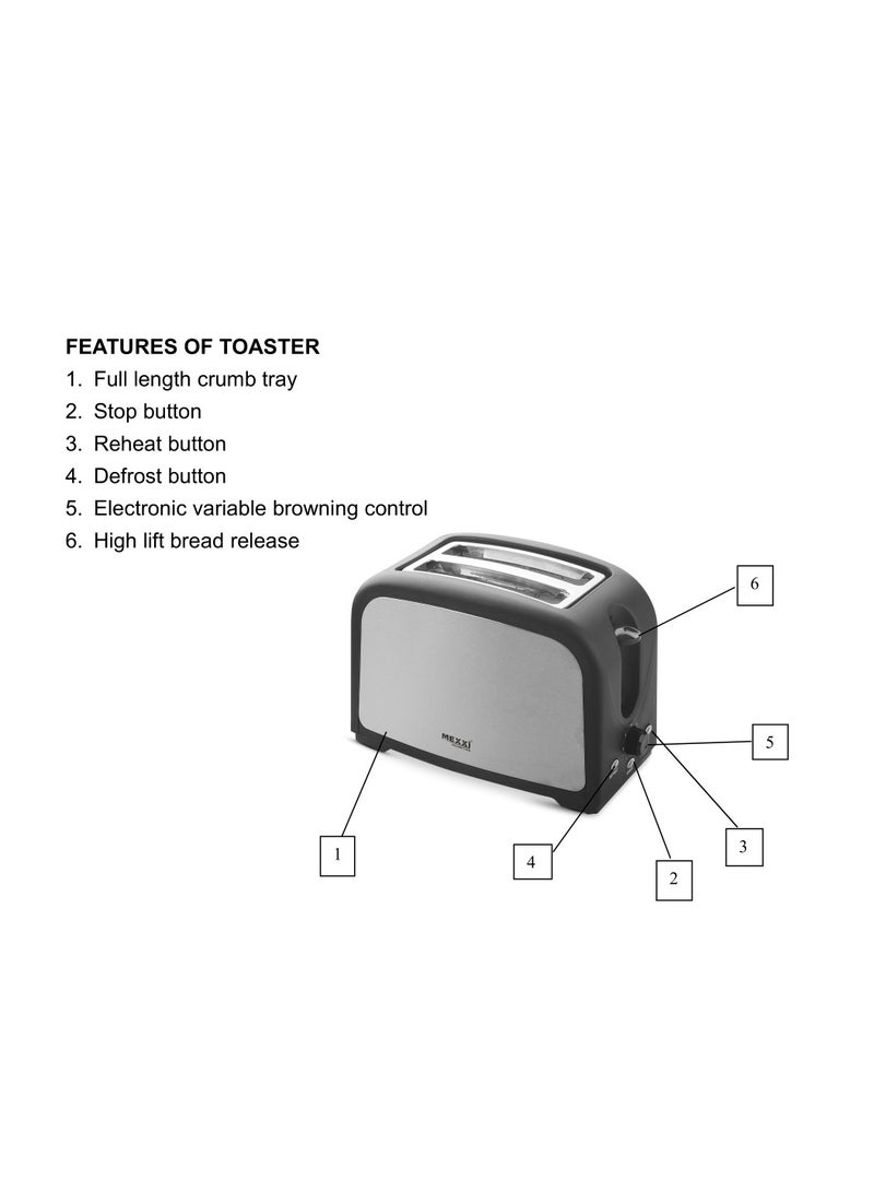 MEXXI 2-Slice Toaster, 800W - Defrost, Reheat, 6 Browning Setting and Removable Crumb Tray - Image 4