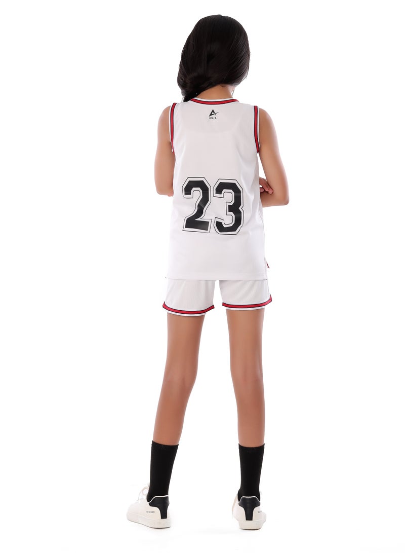 ANJA Girls' White Basketball Kit – Breathable Sleeveless Tank Top and Shorts - Image 3