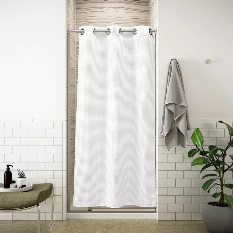 River Dream Stall Waffle Weave Shower Curtain with Snapin LinerCotton Blend Fabric Shower Curtain for Bathroom Shower Curtain with Liner Set White36x74 inches