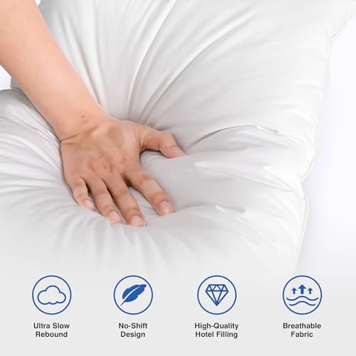 zibroges Feather Pillows Queen Size Set of 2 - Goose Down Hotel Bed Pillow for Sleeping, Soft 600 Thread Count Cotton Cover, Fluffy Support Surround Fill Polyester for Side, Back and Stomach Sleepers - Image 3