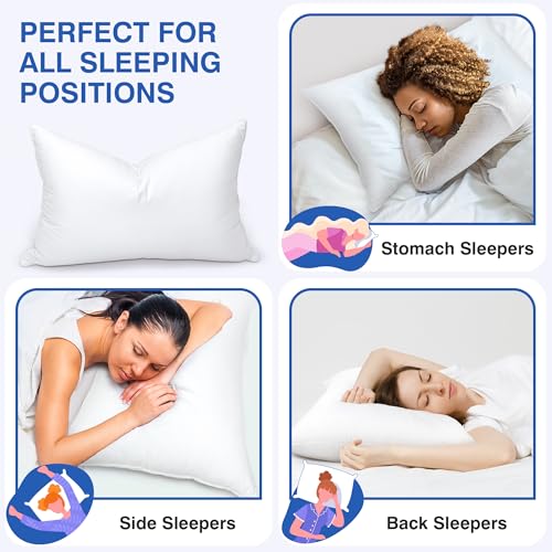 zibroges Feather Pillows Queen Size Set of 2 - Goose Down Hotel Bed Pillow for Sleeping, Soft 600 Thread Count Cotton Cover, Fluffy Support Surround Fill Polyester for Side, Back and Stomach Sleepers - Image 4