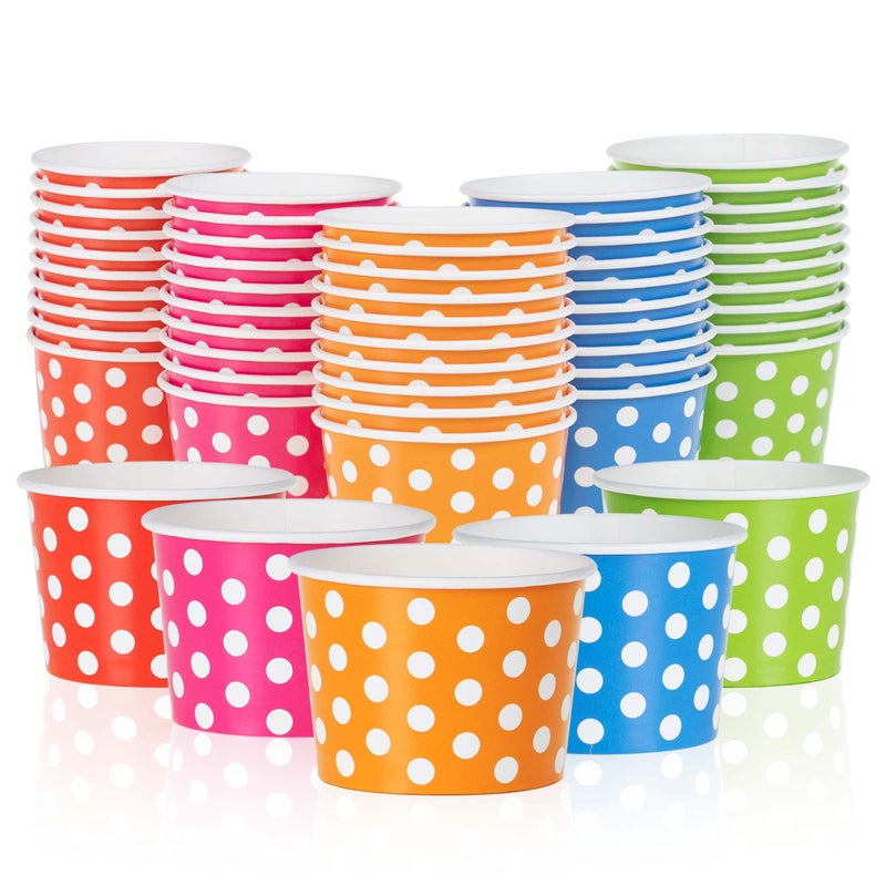 MATICAN Paper Ice Cream Cups - 50-Count 4-Oz Disposable Dessert Bowls for Hot or Cold Food  4-Ounce Party Supplies Treat Cups for Sundae  Frozen Yogurt  Soup  5 Colors  Polka Dots - Image 1