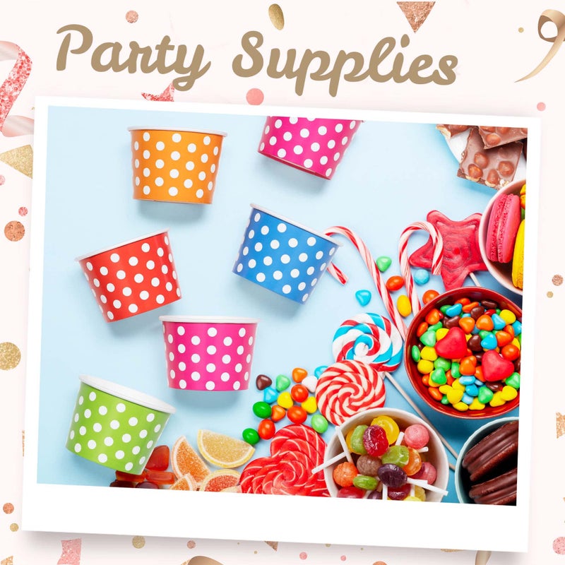 MATICAN Paper Ice Cream Cups - 50-Count 4-Oz Disposable Dessert Bowls for Hot or Cold Food  4-Ounce Party Supplies Treat Cups for Sundae  Frozen Yogurt  Soup  5 Colors  Polka Dots - Image 2