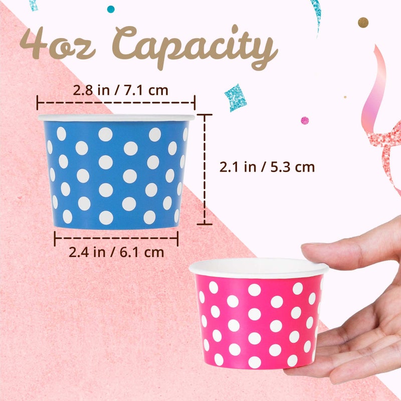 MATICAN Paper Ice Cream Cups - 50-Count 4-Oz Disposable Dessert Bowls for Hot or Cold Food  4-Ounce Party Supplies Treat Cups for Sundae  Frozen Yogurt  Soup  5 Colors  Polka Dots - Image 4