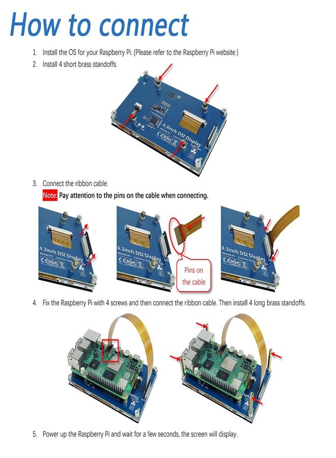 فريينوف شاشة لمس Freenove مقاس 4.3 بوصة لأجهزة Raspberry Pi 5 و4B و3 وB+ وA+، شاشة IPS بدقة 800×480 بكسل، شاشة لمس سعوية بخمس نقاط، منفذ عرض بدون تعريف - Image 5