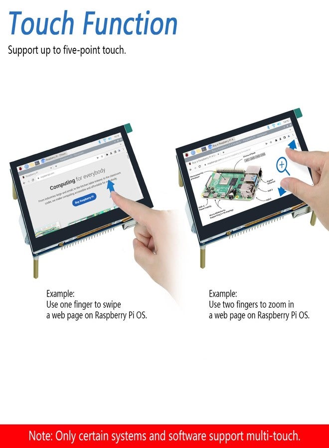 فريينوف شاشة لمس Freenove مقاس 4.3 بوصة لأجهزة Raspberry Pi 5 و4B و3 وB+ وA+، شاشة IPS بدقة 800×480 بكسل، شاشة لمس سعوية بخمس نقاط، منفذ عرض بدون تعريف - Image 3