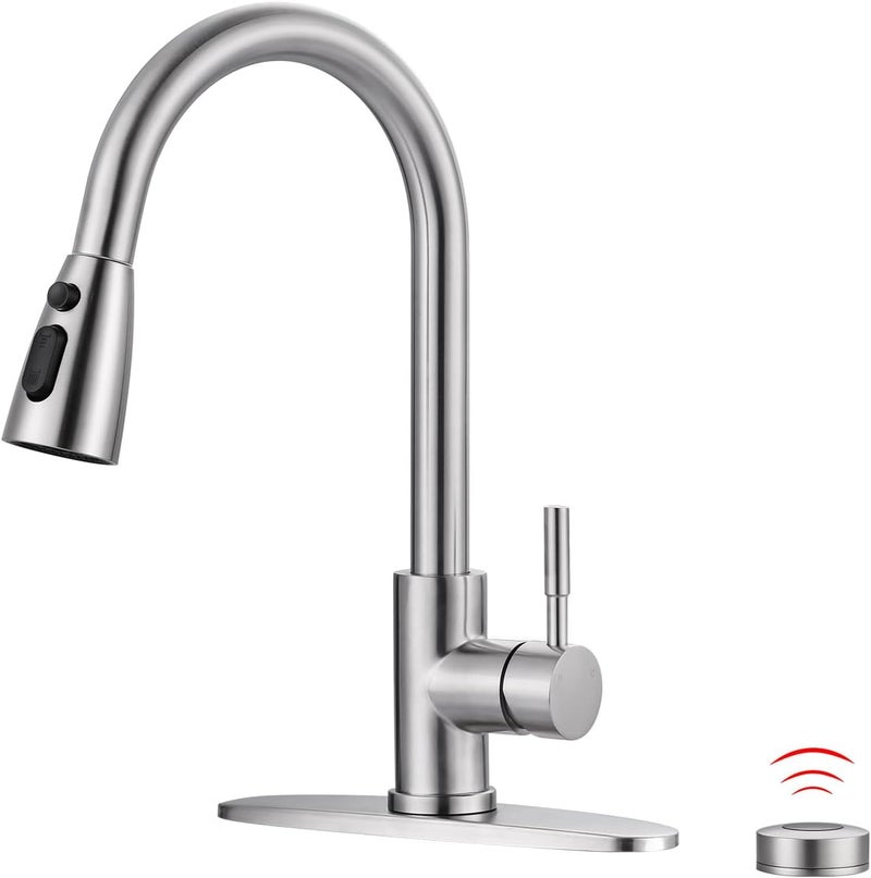 WOWOW Touchless Kitchen Faucet Stainless Steel: Mobile Motion Sensor Kitchen Sink Faucet with Sprayer, Automatic Smart Kitchen Faucet for Sink 1 or 3 Hole, Brushed Nickel - Image 1