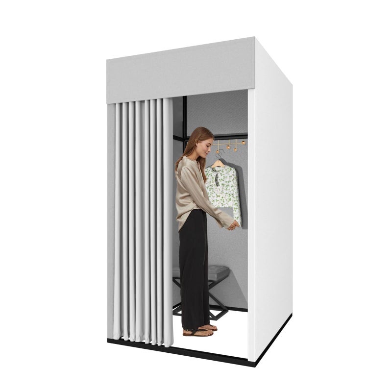 Madamera Clothing Store Fitting Room Movable Square Changing Room DIY Temporary Locker Room with Shading Curtain and Hook Up Privacy Screen Partition for Office Outdoor Activity and The Mall 