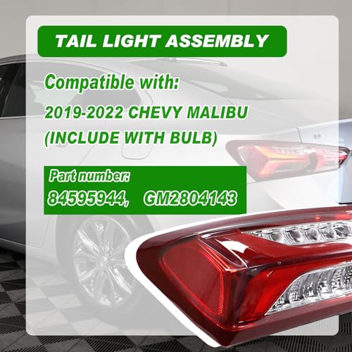 Lochnchn LED Tail Lights Compatible with Chevy Malibu 2019 2020 2021 2022 Outer Rear Taillight Assembly Brake Lamp Left Driver Side Replace 84595944 GM2804143 - Image 2