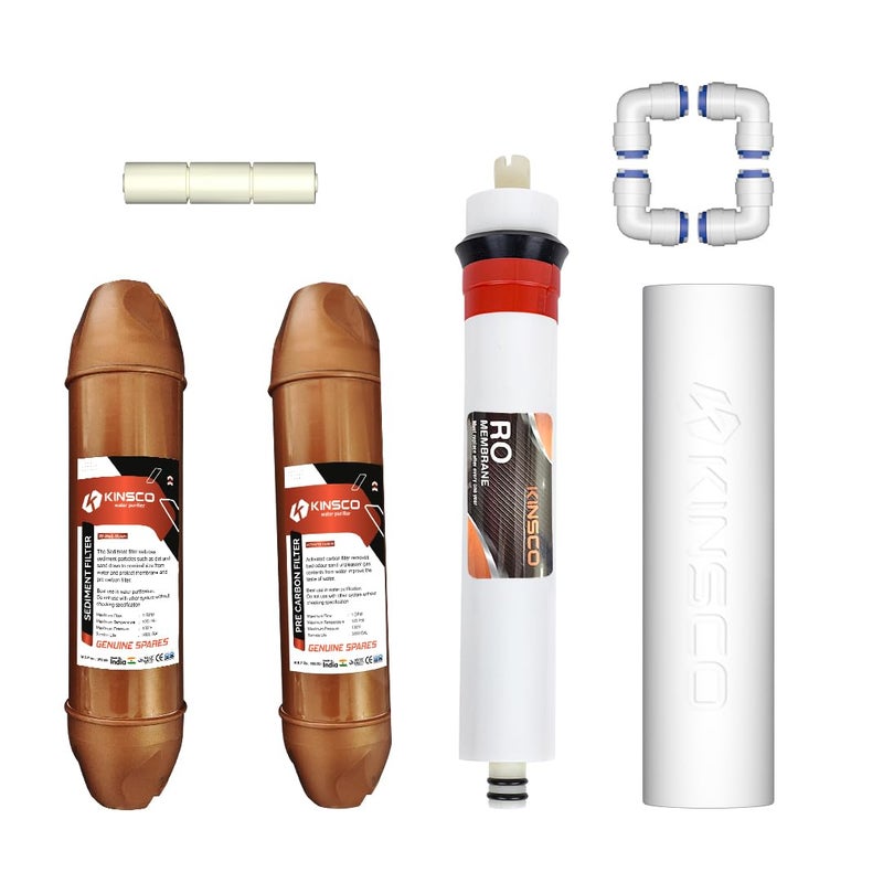 Kinsco 6-Piece Water Filter & Purifier Combo - Inline Sediment Filter, Pre-Carbon Filter, RO Membrane, PP Spun Filter, Flow Restrictor & Elbow for All Water Filtration Systems - Image 4